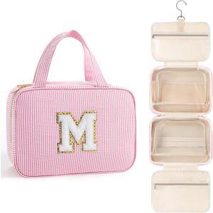 TOPEAST Birthday Gifts for Women Teen Girls - Hanging Toiletry Bag Initial Makeup Bag, Personalized Initial Cosmetic Bag Toiletry Bag, Gifts for Women Teen Girls Daughter Sister - Letter M, Pink