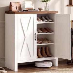 Shoe Cabinet, 4-Tier Thickened Wood Shoe Storage Cabinets, JSC004WWB, 29.9"×14.6"×33.1"