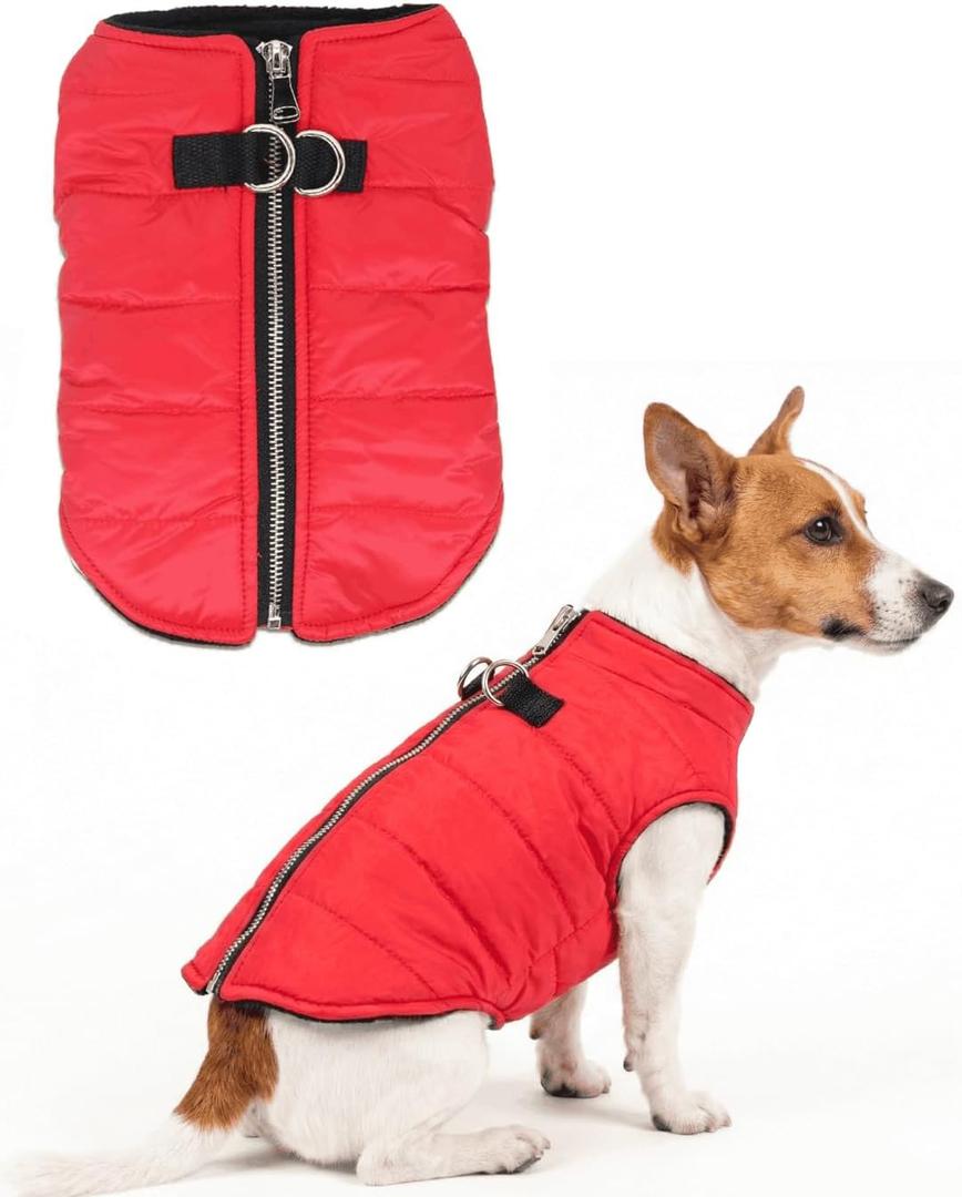 Puppy Winter Coats - Small Dog Coat, Waterproof Dog Jacket, Lightweight Insulated Bomber Jacket (Large (Chest: 17.9-18.9''), Red)