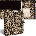 3 Ring Binder 2 Inch Ring, 2 Interior Pockets, 6 Tab Dividers, Low Profile Clipboard with Storage, Fashion Cute Binder and Labels Stickers for School Office (Cheetah Spots)
