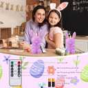 Baquler 2 Pcs Large Easter Bunny Led Flameless Candle 8 Inch Battery Operated Candles with Remote Real Wax Cute Rabbit Shape Candle with Bow 3D Flickering for Gift Home Party Decor (Purple)