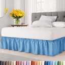 Wrap Around Dust Ruffle Bed Skirt - Denim Blue - for Queen Size Beds with 18 Inch Drop - Elastic Strap - Adjustable Pleated Bedskirt with Brushed Fabric and Wrinkle Free - For Women, Men, Kids & Teens