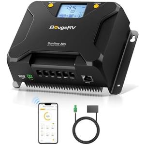 BougeRV MPPT Solar Charge Controller 30A, w/ Low-Temp Cut-Off, APP Control, Backlit LCD, 30 Amp Solar Panel Regulator 12V/24V for LiFePO4, SLD, Gel, FLD, AGM Battery, RV, Marine, Upgraded