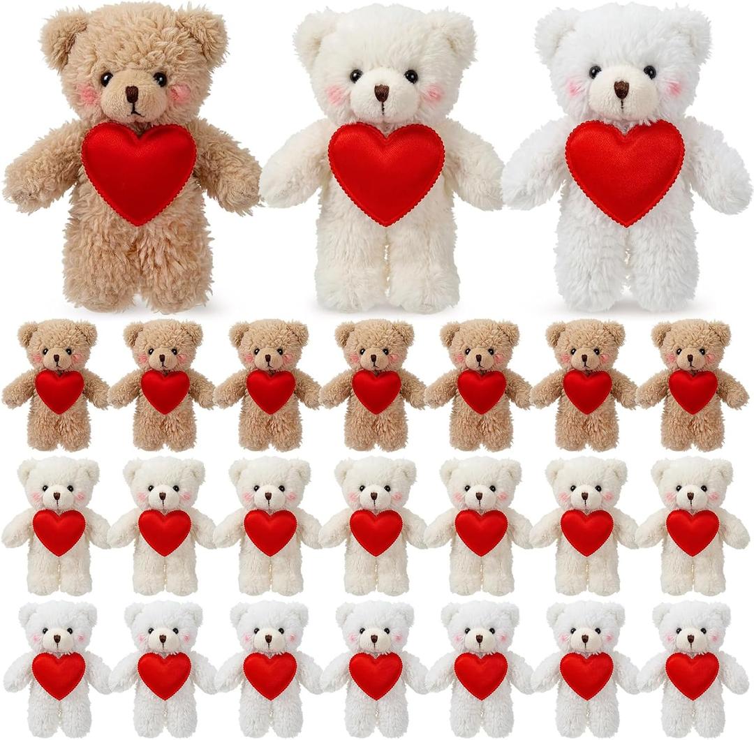 Jenaai 24 Pcs Valentine's Day Mini Teddy Bear Bulk, 5.1 Inch Valentines Day Stuffed Animals Soft Plush Toys for Kids Grils Boys Birthday Gifts Party Favors Wedding Supplies(Love Bear)