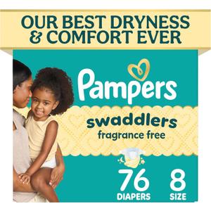 Pampers Swaddlers Diapers, Size 8 (30+ lbs), 76 Count, Fragrance Free, Hypoallergenic, Absorbent, Pediatrician Recommended, Skin Safe