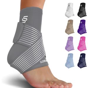 Sleeve Stars Ankle Brace for Sprained Ankle, Plantar Fasciitis Relief Ankle Support for Women, Ankle Compression Sleeve w/ Strap (Pair/Gray) (One Size)