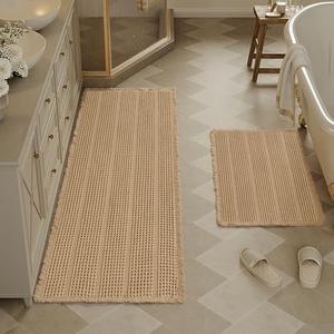PureCozy Upgraded Waffle Bathroom Mat Set, Super Absorbent Non Slip Bathroom Rug Washable, Ultra Soft Quick Dry Runner Rug for Kitchen Hallway, Brown, 18"x30"+24"x72"(2'x6')
