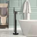 Freestanding Bathtub Faucet with Handheld Sprayer, Matte Black Floor Mount Tub Filler, High Flow Waterfall Brass Bath Shower Faucet for Modern Bathroom