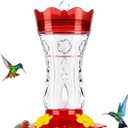 Glass Hummingbird Feeders for Outdoors, Built-in Ant Moat & Leakproof Design, XAROO Hummingbird Feeder with 4 Bee Guard Feeding Ports, 15OZ, Red, Gifts for Mom Wife Dad, Birthday Gift for Men Women
