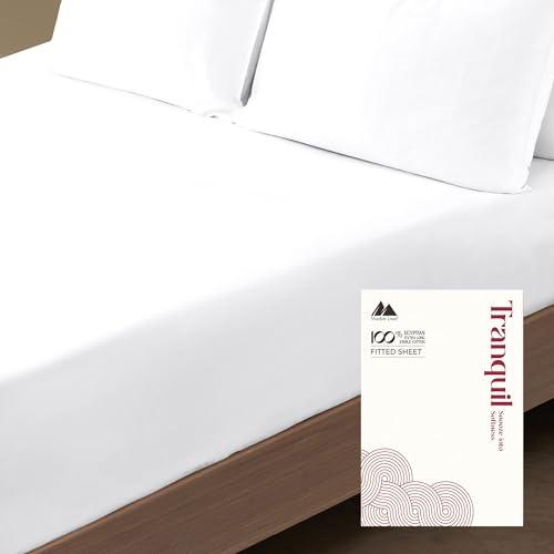 Mayfair Linen 100% Egyptian Cotton Deep Pocket Twin Fitted Sheet - Luxury 800 Series Tranquil Collection Twin Fitted Sheet Only (White), Soft Cooling Hotel Bottom Sheets, Fits Upto 18" Mattress