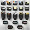 20 PCS Pegboard Cups Bins Set with Hooks & Loops, Pegboard Wall Organizer Assortment Organizer Accessory for Garage Craft Workshop Workbench Hobby Office(Black)