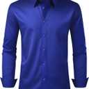 Alimens & Gentle Men's Dress Shirt Regular Fit Stretch Stain Shield Long Sleeve Solid Business Wedding Button Down Shirts (Large)