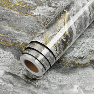 LACHEERY 160"x36" Grey and Gold Marble Contact Paper Peel and Stick Kitchen Bathroom Marble Countertop Contact Paper Waterproof Removable Wallpaper Marble Vinyl Wrap for Countertops Desk Counter Top