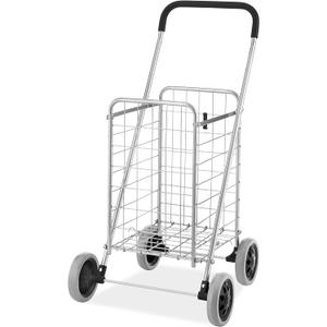Whitmor Utility Shopping Cart - Durable Folding Design for Easy Storage, Model Number: 6250-4997-2-SIOC,  11"L x 13.25"W x 34.25"H, Gray