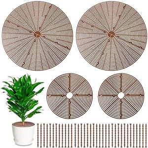 Newtay 4 Pcs Plant Pot Grid Soil Protector Covers Cuttable Flower Protector 1 from Animals 20.5" 11.8" Cat Digging Stopper Plant Pot Cover with Stakes for Indoor Outdoor Gardening(Brown)