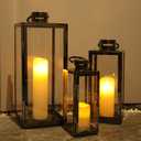 NEEDOMO Stainless Lanterns Decorative Outdoor & Indoor, Set of 3 Outdoor Lanterns for Porch, 25"/ 19.5"/15" Candle Lantern,Stainless with Glass, Vintage Farmhouse, Patio, Pathway, Garden, Christmas