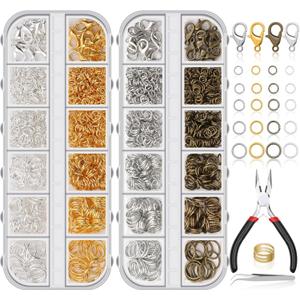 PAXCOO Jewelry Making Kit, 1260 Pcs Assorted Color Jump Rings & Lobster Clasps with Tools & Pliers for Necklace Repair