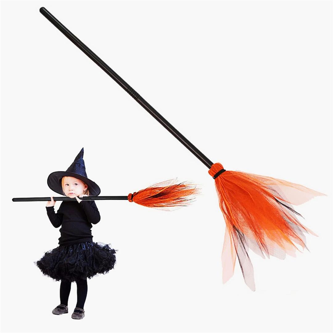 Halloween Witch Broom,Plastic Broom Props for Halloween Witch Costume Party Decor Halloween Show Cosplay Party,Halloween Costume Decoration Kids Broom Set for Toddlers Girls (Orange)
