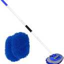 62" Car Wash Brush with Long Handle and Car Wash Brush Microfiber Car Cleaning Brush Kit for Car RV Truck Cleaning 1 Chenille Scratch-Free Replacement Head with Aluminum Alloy Pole (Blue)