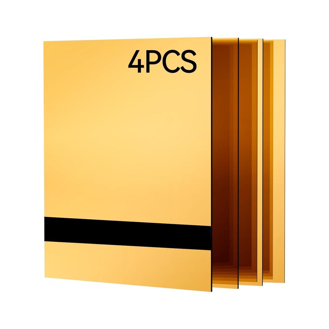4PCS Laser Engraving ABS Double Color Plastic Sheets, 12" x 8" Engravable Blanks for Custom Name Badges, Signs, Retail Logos, DIY Crafts (Mirror Gold/Black)