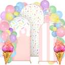 Foilswirl 34 Pcs Sweet One Birthday Decorations Pastel Donut Ice Cream Balloon Arch Backdrop Covers Pastel Spandex Arch Backdrop Cover with Ice Cream Foil Donut Balloons for Sweet Birthday Party