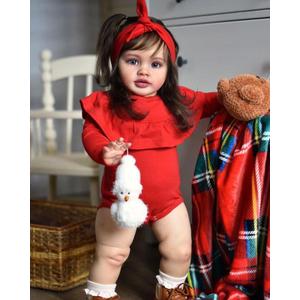 iCradle Realistic Reborn Baby Dolls Girl - 26 Inch Lifelike Newborn Baby Dolls Handmade Silicone Vinyl with Soft Cloth Body, Brown Hair Red Clothes Christmas or Birthday Gift for Kids Age 3 +