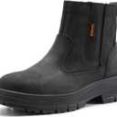 Steel Toe Boots for Men Waterproof, 6" Oiled Full Grain Leather Slip on Work Boots, Non-Slip, Puncture-Proof, Breathable, Comfortable Outdoor Lightweight Mens Work Boots (9, Elegant Black)