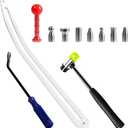 Car Dent Puller Kit, Manual Car Dent Remover PDR Kit, Auto Fender Paintless Dent Repair Tools with Big Curved Crowbar PDR Rod & Rubber Hammer for Motorcycle Metal Surfaces
