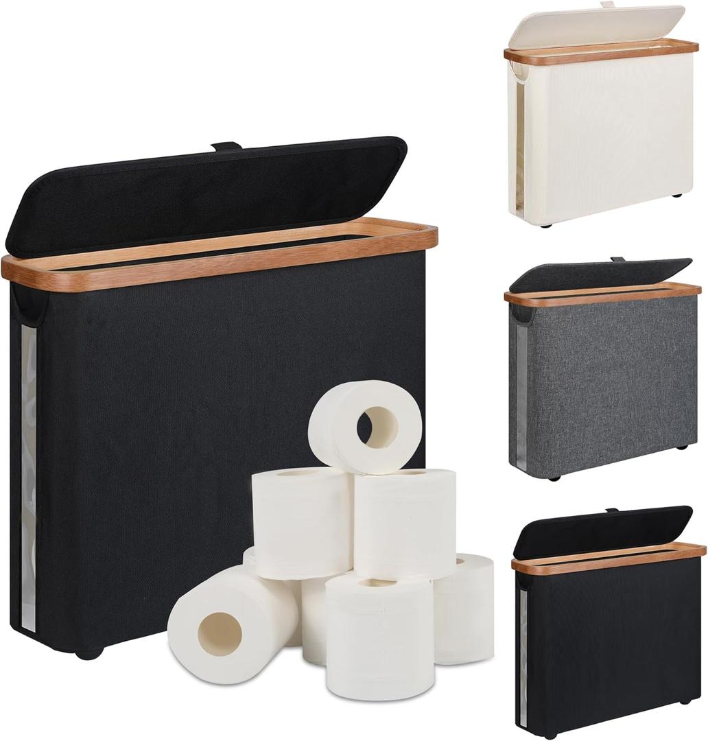 Toilet Paper Storage Basket with Lid - The Ultimate Bathroom Organizer, Free Standing Toilet Paper Holder for Up to 9 Mega Rolls, Toilet Tissue Storage Bin with Handle for RV Closet, Black (23L)