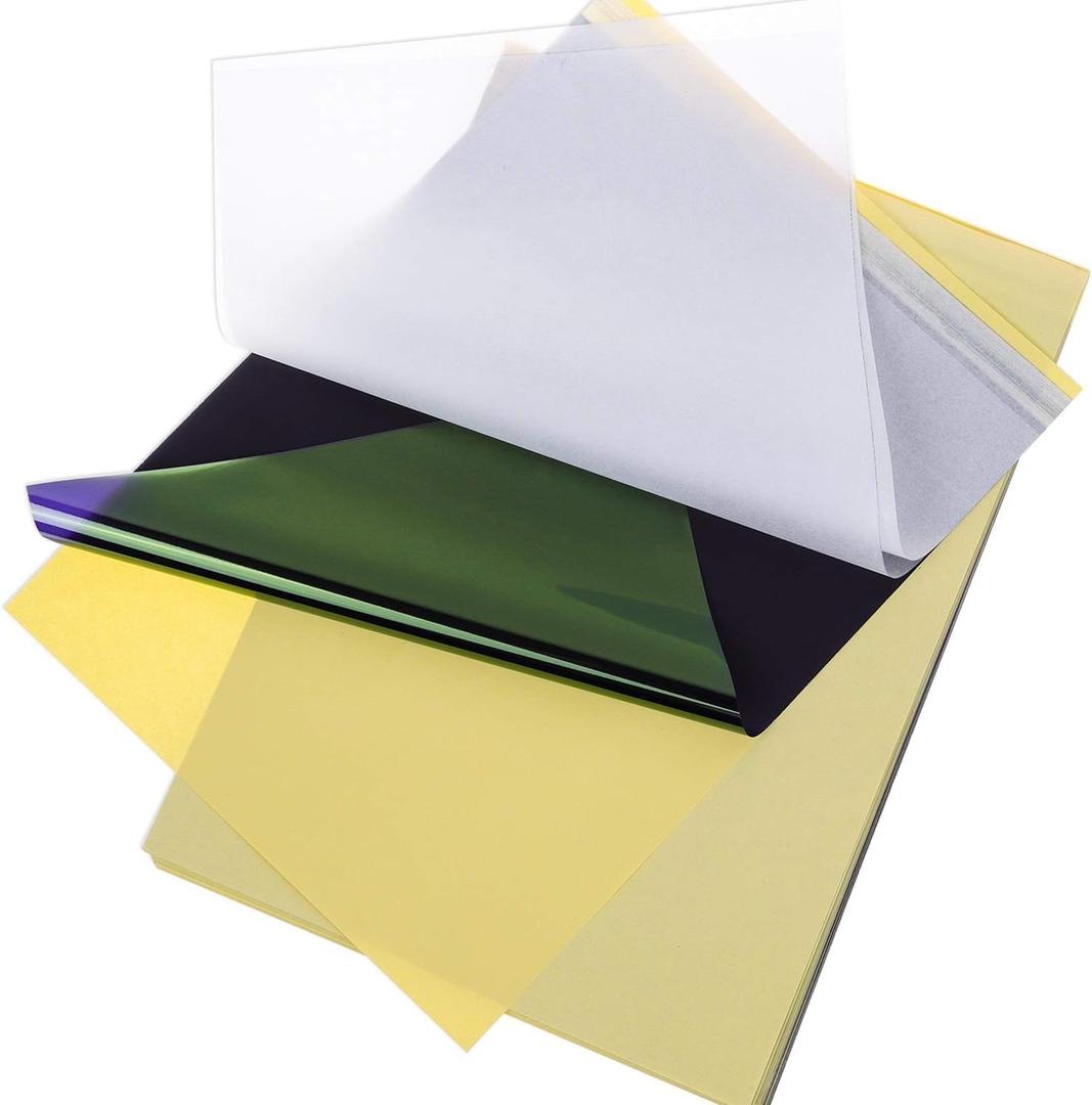 WftaTattoo Transfer Paper,Transfer Paper Tattoo Stencil, Tattoo Stencil Paper 100 Pcs, Tattoo Carbon Paper with A4 Size, Tattoo Tracing Paper with 4 Layers.