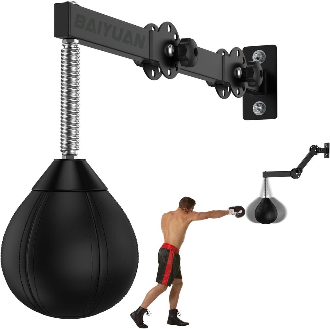 Speed Bag Boxing Punching Bag, Wall Mount Height Adjustable & Fold Speed Bags for Boxing, Wall Bracket Boxing Reflex Ball, Boxing Bag as Adults Teens and Kids, Fits Home Gym Workout (Light black)