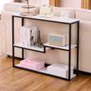 loglus Console Table for Entryway, Faux Marble MDF Sofa Table with Golden Frame, Multilayer, Black Frame, 9.45" D x 38.18" W x 31.22" H