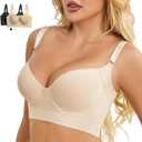 Push Up Bra for Women - Uplift Sculpting T-Shirt Bra with Full Back Coverage and Back Fat Smoothing (38D, Beige)