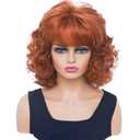 Short Copper Red Wigs for Women Auburn Wavy Shoulder Length Wig with Bangs Synthetic Ginger Curly Natural Wig for Role Play,Halloween,Daily Use