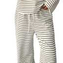 Sweetmoon 2 Piece Lounge Sets for Women Tall Oversized Sweatshirt Wide Leg Matching Pajamas Set Airport Travel Outfit Women (X-Large, Khaki Striped)