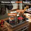 2 Burner Electric Cooktop - 24 Inch Portable Electric Stovetop 110V, 2000W Countertop Tow Burner Ceramic Cooktop with LCD Control Panel, Child Lock, Timer, Knob Control with Plug (Golden)