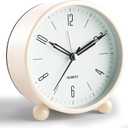 Analog Alarm Clock, 4 inch Super Silent Non Ticking Small Clock with Night Light, Battery Operated, Simple Design, Old Fashioned Style Cream Decor, for Bedroom, Bedside, Desk, Adult, Kid, Gift, White