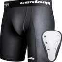 COOLOMG Youth Boys Compression Shorts with Protective Cup Athletic Sports Underwear for Baseball Football Lacrosse Hockey,small