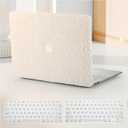 Compatible with MacBook Pro 13 inch Case M2 2024 2023 2022-2016 A2338 M1 A2251 A2289 A2159 A1989 A1708 A1706,Soft Fluffy Fuzzy Plush Faux Fur Cream Leather Hard Shell Case&Keyboard Cover, Beige