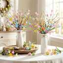 2 Set Easter Decorations Easter Artificial Flowers Berry Picks Stems and Vase Eggs Floral Berry Picks Branches Artificial Eggs Stems Vase Gifts for Bunny Table Centerpiece