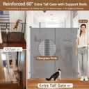 Reinforced 60" Extra Tall Dog Gates Indoor Climb Proof Cat Gate for Hallway - No Jumping Over/Crawling Under, 55" Wide Mesh Baby Gate Retractable Pet Gate, 5 Foot Extra Tall Cat Gate for Doorway, Gray
