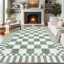 GarveeHome Sage Green Checkered Rug 57 Area Rugs for Living RoomNon-Slip Washable Rug Soft Low-Pile, Modern Farmhouse Geometric Rugs for Bedroom Dining Room