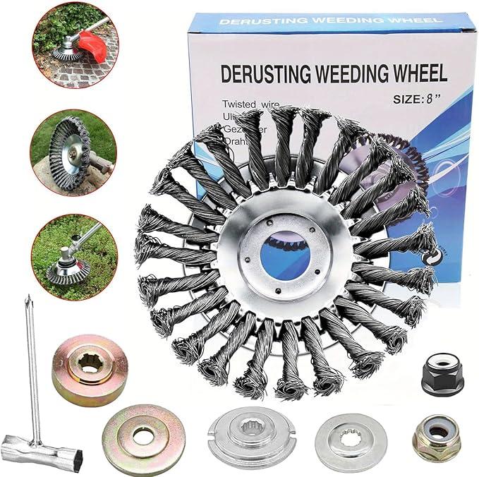 8 inch Indestructible Steel Wire Weed Wacker Head,Wrie Weed Trimmer Head, Brush Cutter Blade for Weedeaters,Wrie Wheel Trimmer Heads Cleaning Weeds for Roadside, Courtyard,Corner