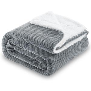 SOCHOW Waffle Sherpa Fleece Throw Blanket, Super Soft Fuzzy Warm, Lightweight Fluffy Reversible Plush Blanket for Bed Sofa Couch, 50 x 60 Inches Grey