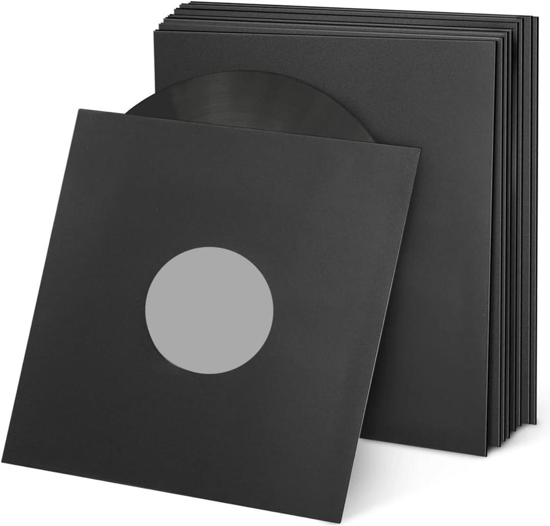 100 PCS 12in Black Paper & Poly Lined Record Inner Sleeves for LP Vinyl Records, 110gsm Paper 33 RPM Record Sleeves, Anti Static Record Storage Album Covers LP Vinyl Jacket Covers