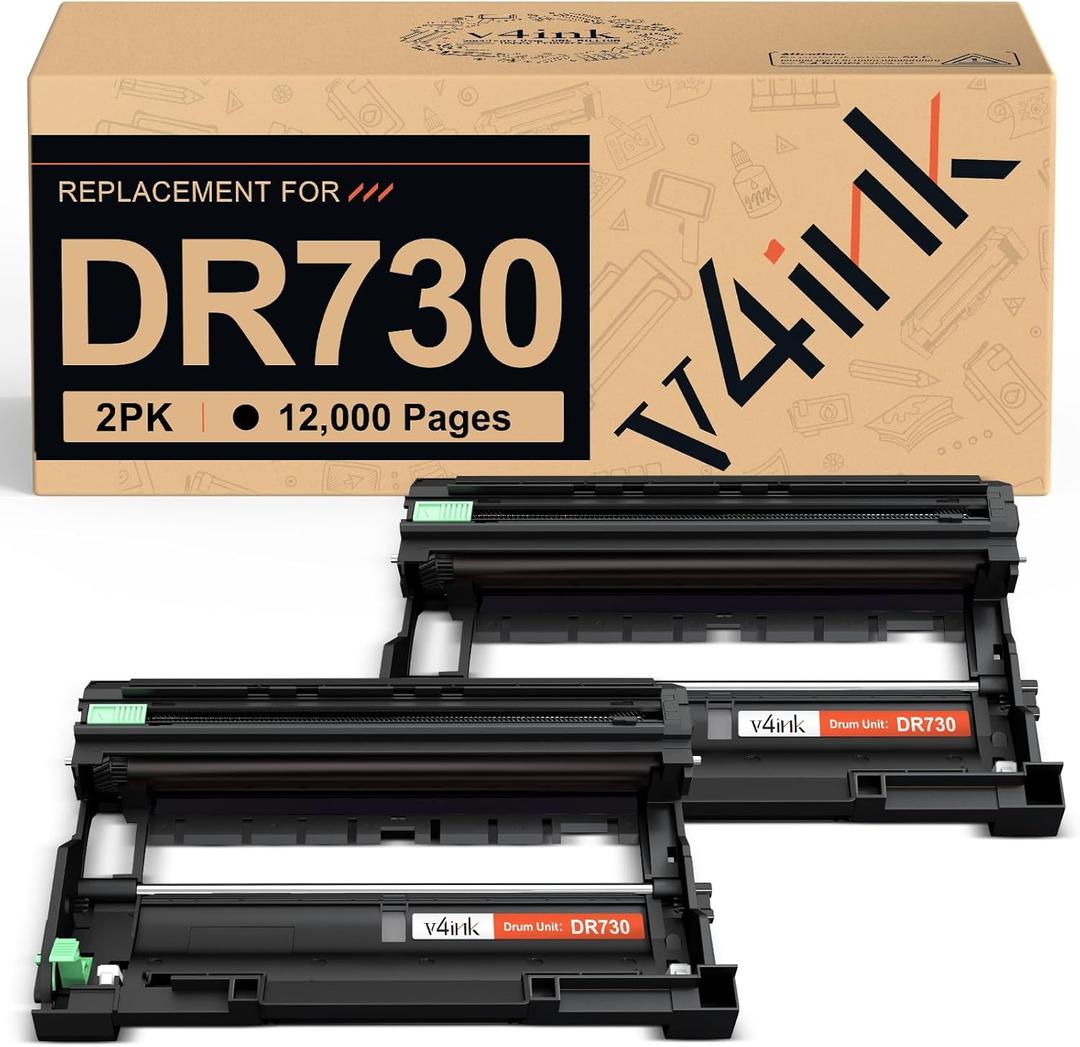 v4ink 2PK Compatible DR730 Drum Replacement for Brother DR-730 DR-760 Drum for Brother HL-L2325DW HL-L2350DW HL-L2370DW HL L2390DW L2395DW DCP-L2550DW MFC L2690DW L2710DW L2717DW L2750DW (NOT Toner)