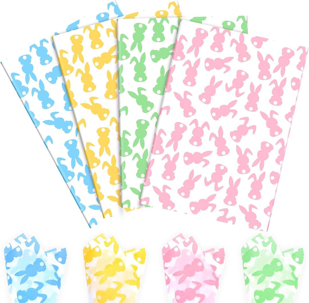 5 x 100 Sheets Easter Bunny Tissue Paper, 20x14in Bunny Style Wrapping Tissue Art Tissue for Easter Party Gift Bag Fillers Winter Party Decor (A)
