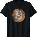 Vintage Distressed Bitcoin Logo Design, Retro Crypto, Money T-Shirt, L, Black