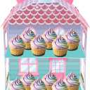 HOMEZZO 1PC Cat House Theme 2-Tier Cupcake Stand, Color Gradient Design Kitty Party Decorations for Kids' Birthdays Baby Showers and Cartoon Cat Birthdays