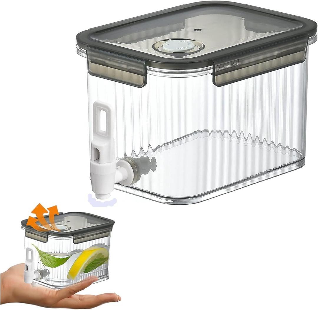 Small Drink Dispenser With Spigots, 84 Oz Plastic Fridge Beverage Dispensers Jug, 0.66 1/ 2 Gallon 2.5L Ice Tea Milk Lemonade Container, Half Gallon Water Pitcher for Refrigerator (grey)